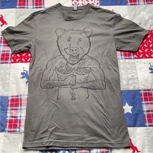 Bear Pig Man muscle teeshirt new gray teeshirt black graphic shirt